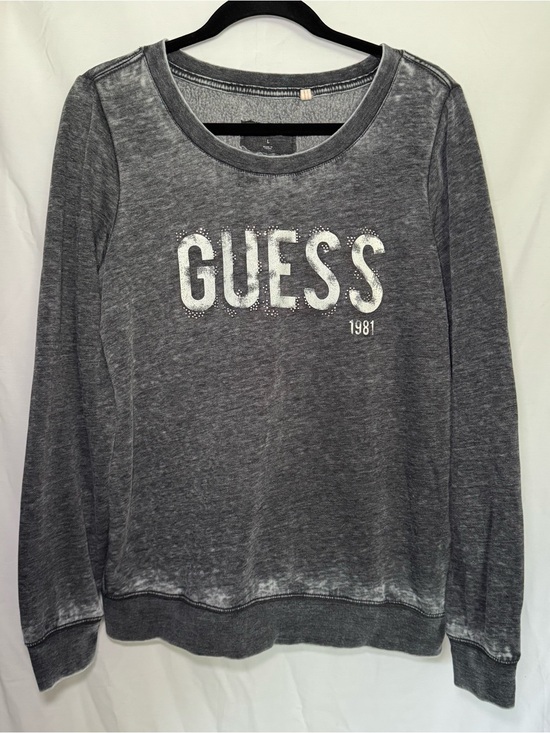Guess Tops - GUESS Los Angeles Gray Acid Wash Rhinestone Big Logo Sweatshirt Size L